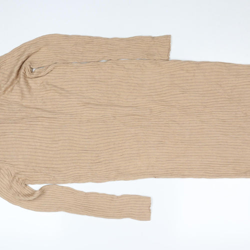LC Waikiki Women Beige Ribbed Knit Collared Midi Shirt Dress L
