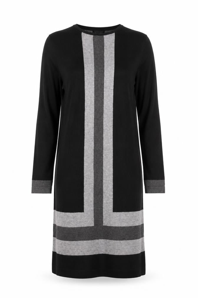 Linea Women’s Black Grey Colourblock Knit Shift Dress Size 12