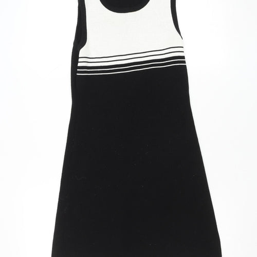 French Curve Women's Black Medium Sleeveless Striped Knit Shift Dress