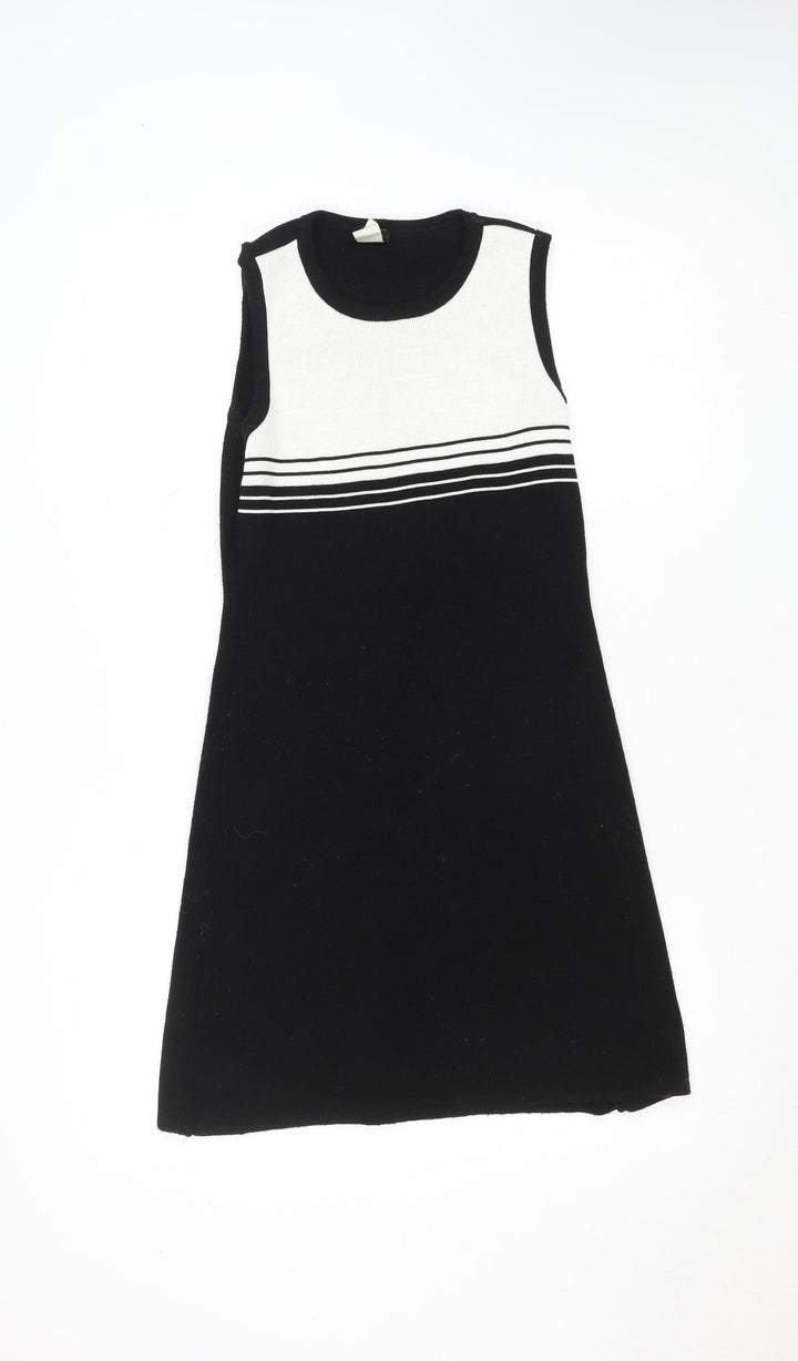 French Curve Women's Black Medium Sleeveless Striped Knit Shift Dress