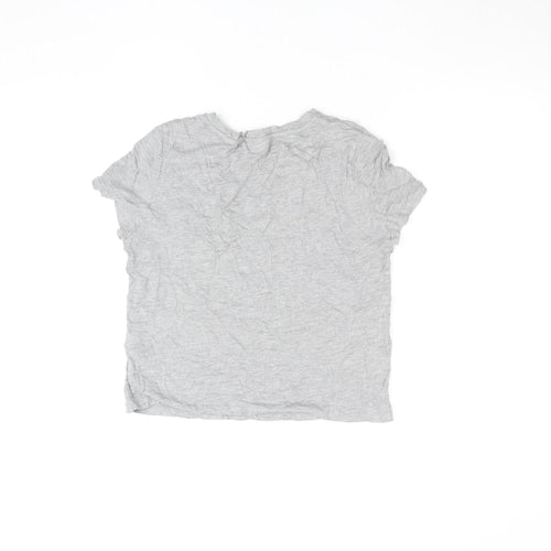 Topshop Petite Grey Floral Embroidered Cotton T-Shirt Size 4
