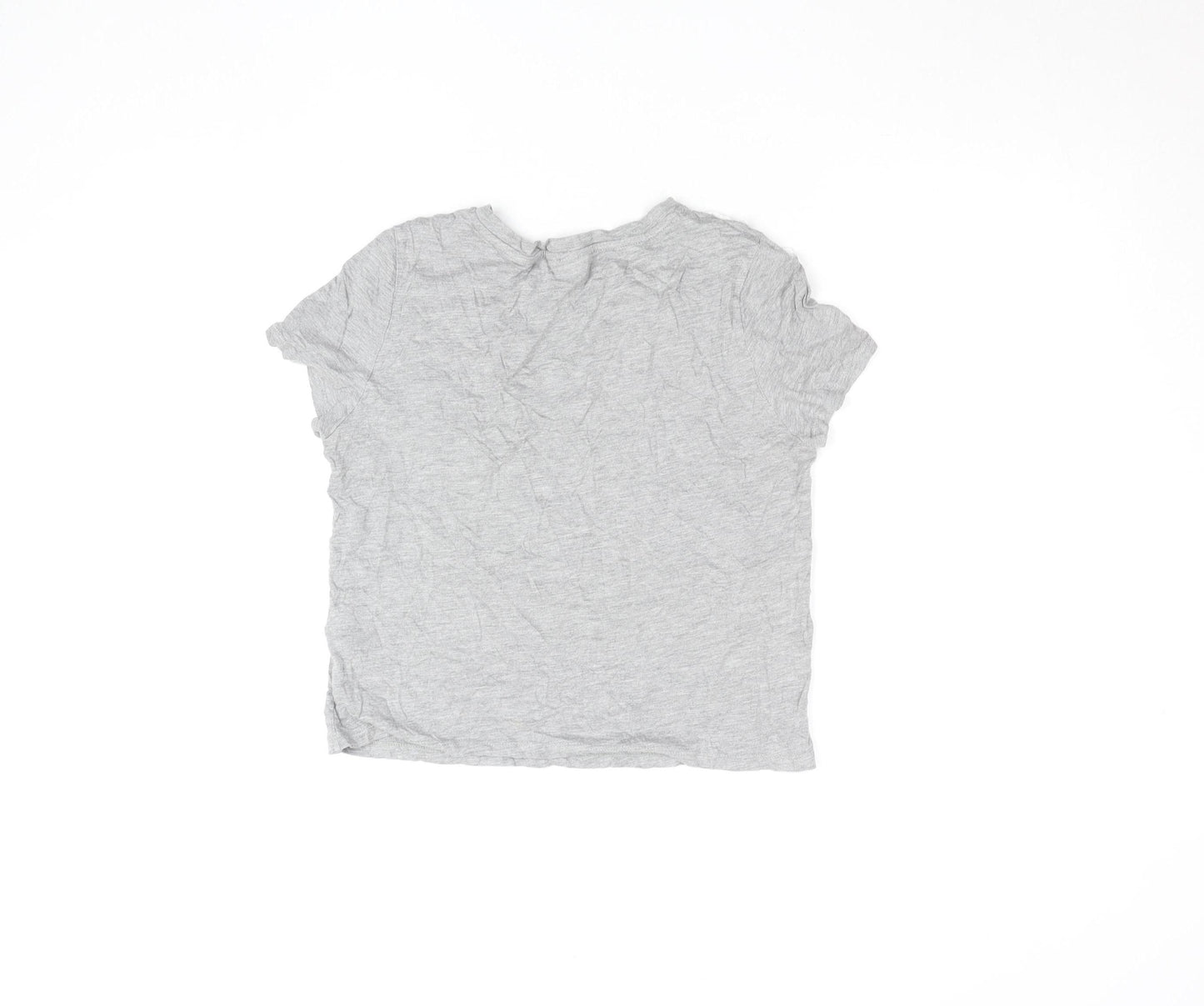 Topshop Petite Grey Floral Embroidered Cotton T-Shirt Size 4