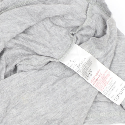Topshop Petite Grey Floral Embroidered Cotton T-Shirt Size 4