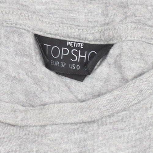 Topshop Petite Grey Floral Embroidered Cotton T-Shirt Size 4
