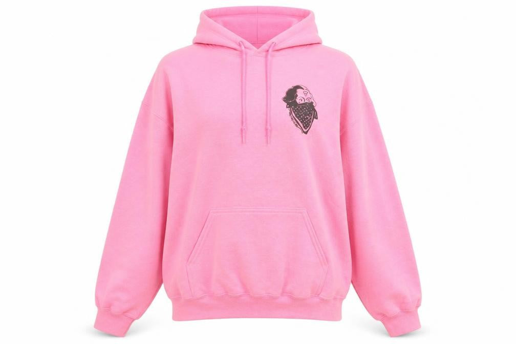 Front view of BHMG women’s pink pullover hoodie l graphic print cotton blend