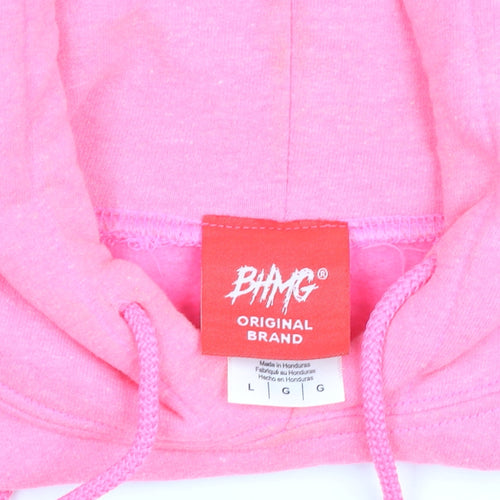 BHMG Womens Pink Pullover Hoodie L Graphic Print Cotton Blend