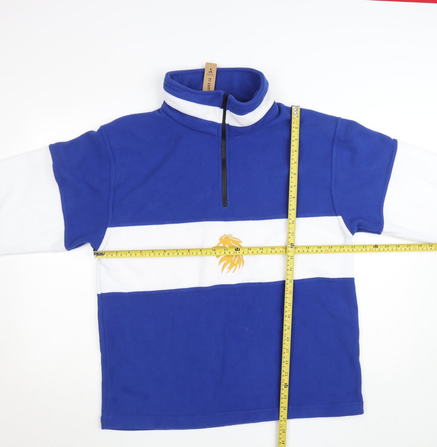 Y1 Custom Mens Blue Fleece 1/4 Zip Rugby Sweatshirt M