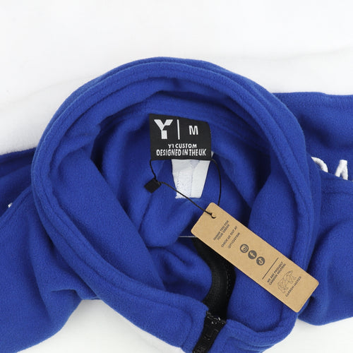 Y1 Custom Mens Blue Fleece 1/4 Zip Rugby Sweatshirt M