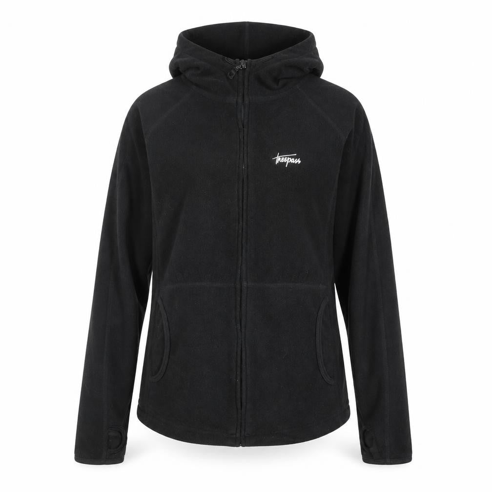 Front view of Trespass women’s black fleece hooded full zip jacket, size M
