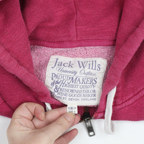 Jack Wills Womens Pink Full Zip Hoodie UK 10 Cotton Blend Casual