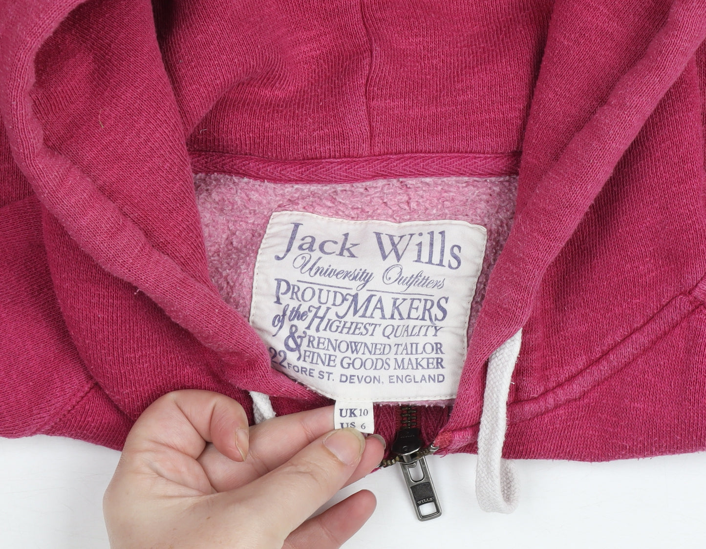 Jack Wills Womens Pink Full Zip Hoodie UK 10 Cotton Blend Casual