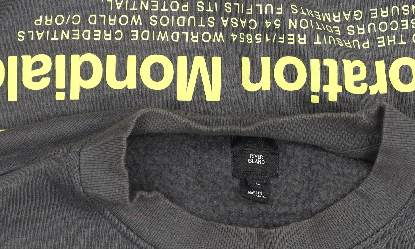 River Island Men’s Grey Graphic Tiger Pullover Sweatshirt L