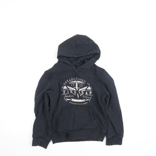 Firetrap Boys Black Pullover Hoodie 7-8 Years Logo Fleece Cotton Blend