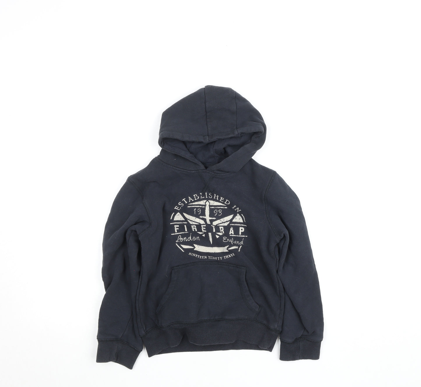 Firetrap Boys Black Pullover Hoodie 7-8 Years Logo Fleece Cotton Blend