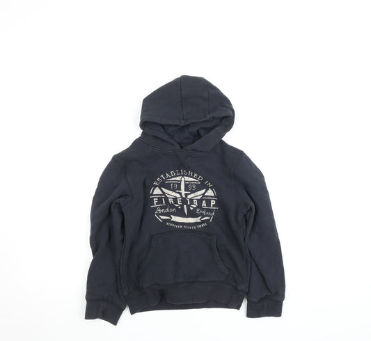Firetrap Boys Black Pullover Hoodie 7-8 Years Logo Fleece Cotton Blend
