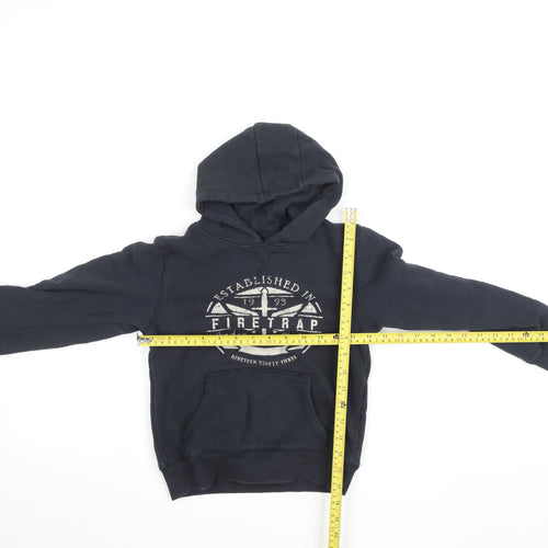 Firetrap Boys Black Pullover Hoodie 7-8 Years Logo Fleece Cotton Blend