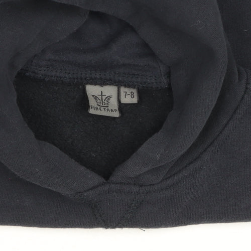 Firetrap Boys Black Pullover Hoodie 7-8 Years Logo Fleece Cotton Blend