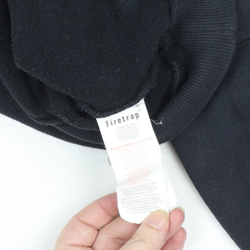 Firetrap Boys Black Pullover Hoodie 7-8 Years Logo Fleece Cotton Blend