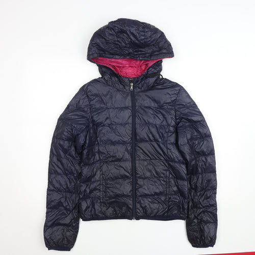 Zara Women Blue L Puffer Jacket Hooded Down Lightweight Warm Wear