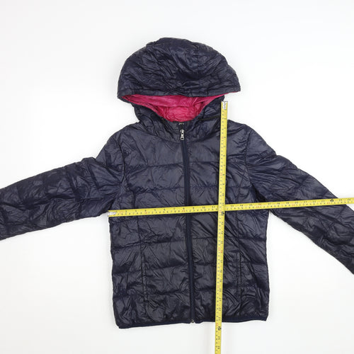 Zara Women Blue L Puffer Jacket Hooded Down Lightweight Warm Wear