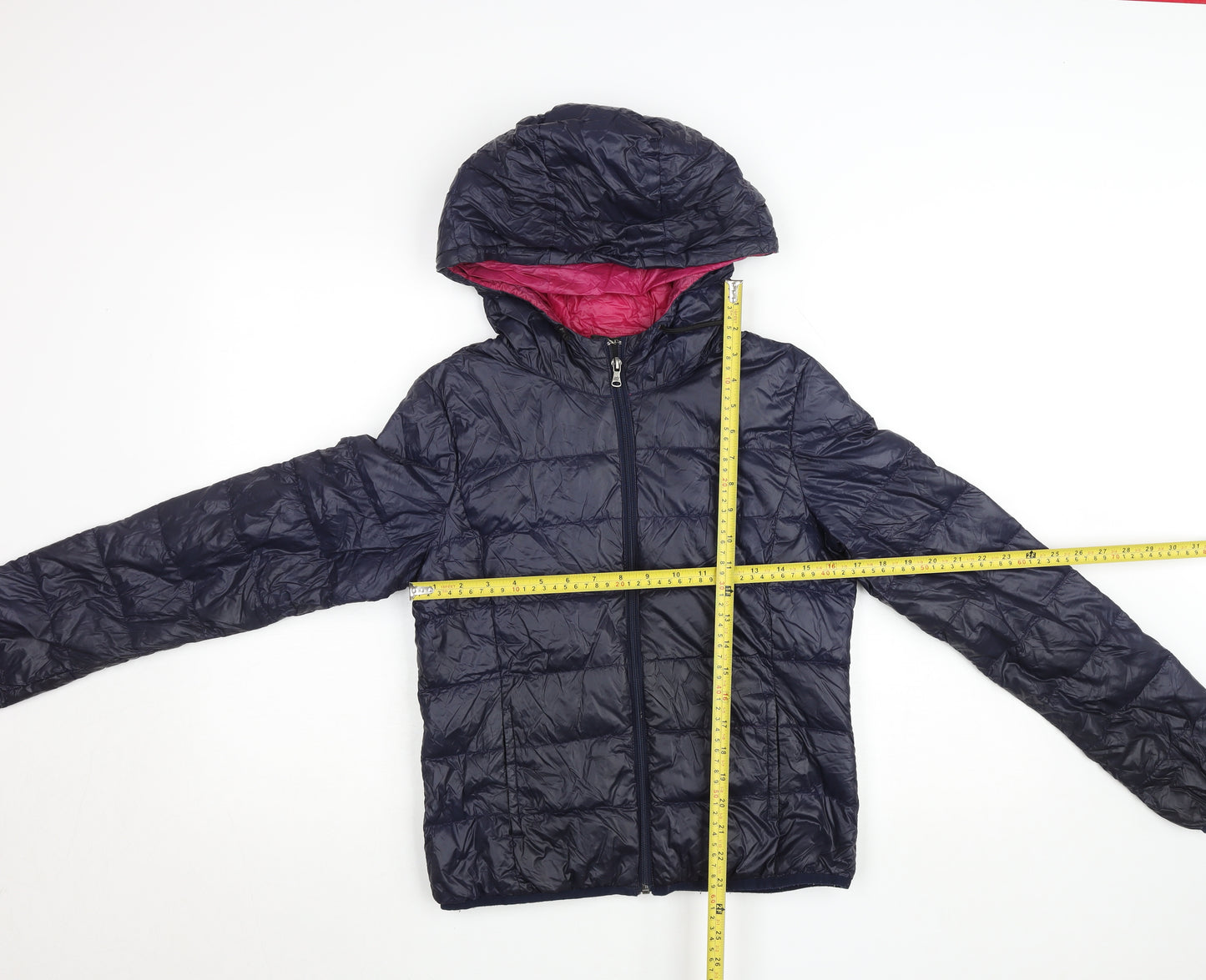 Zara Women Blue L Puffer Jacket Hooded Down Lightweight Warm Wear