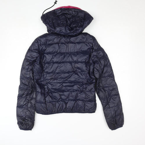 Zara Women Blue L Puffer Jacket Hooded Down Lightweight Warm Wear