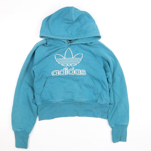 Adidas Womens Blue Hoodie XS Pullover Cotton Blend Logo Hooded