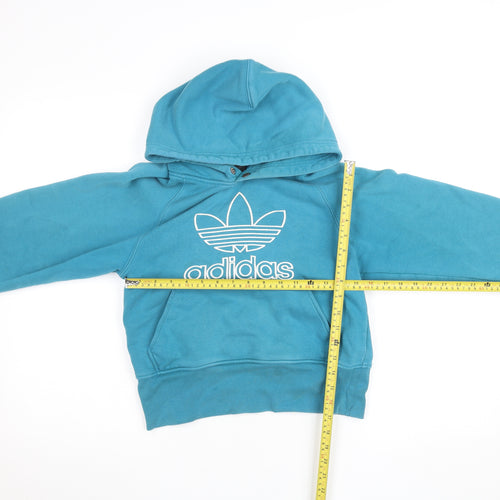 Adidas Womens Blue Hoodie XS Pullover Cotton Blend Logo Hooded