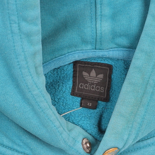 Adidas Womens Blue Hoodie XS Pullover Cotton Blend Logo Hooded