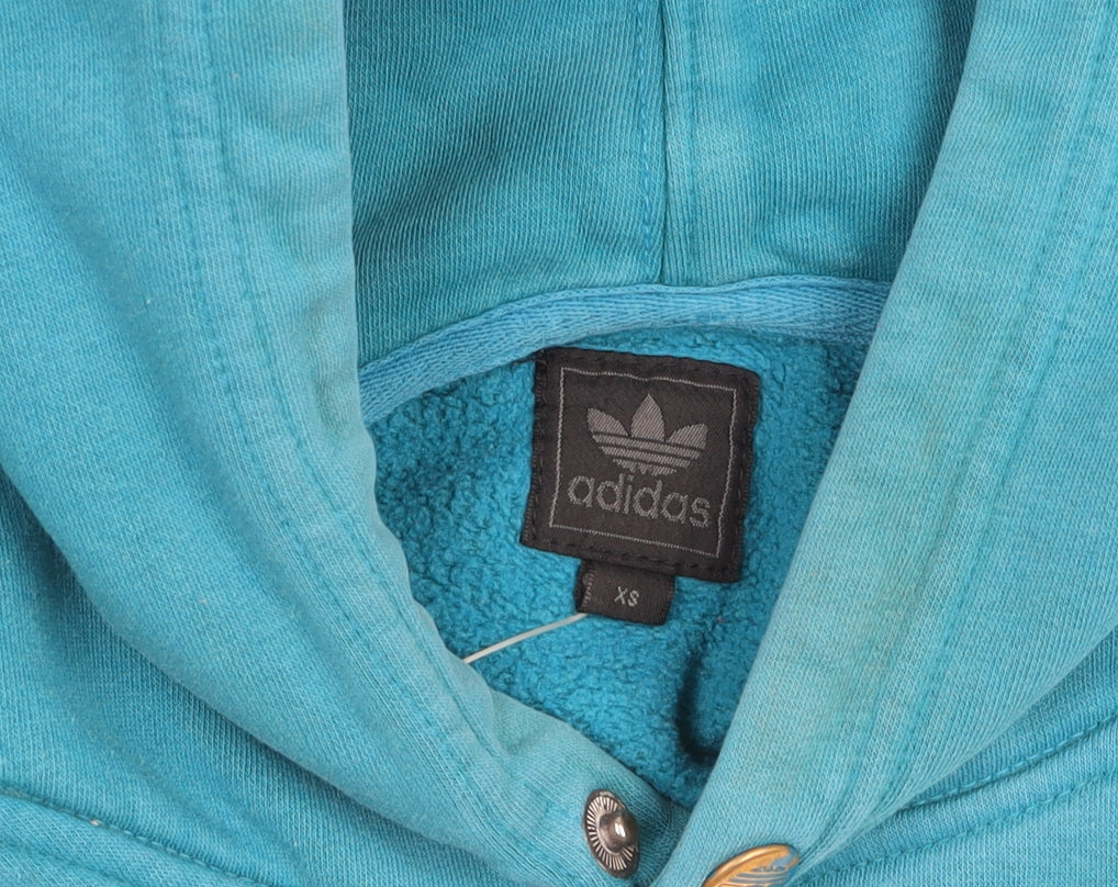 Adidas Womens Blue Hoodie XS Pullover Cotton Blend Logo Hooded
