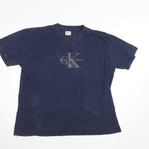 Calvin Klein Jeans Men's Blue 2XL Vintage Logo Cotton T-Shirt