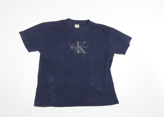 Calvin Klein Jeans Men's Blue 2XL Vintage Logo Cotton T-Shirt
