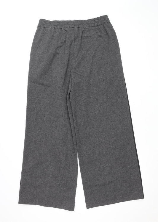 Marks and Spencer Women Grey Size 12 Short Wide-Leg Stretch Trousers