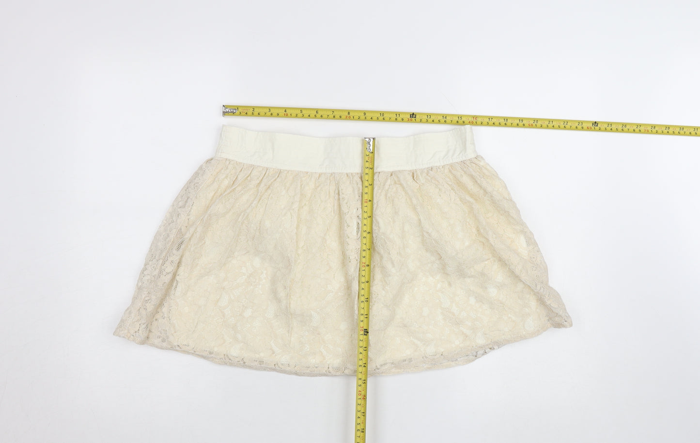 Farrell & Brown Women's Ivory Lace Bubble Hem Short Skirt L