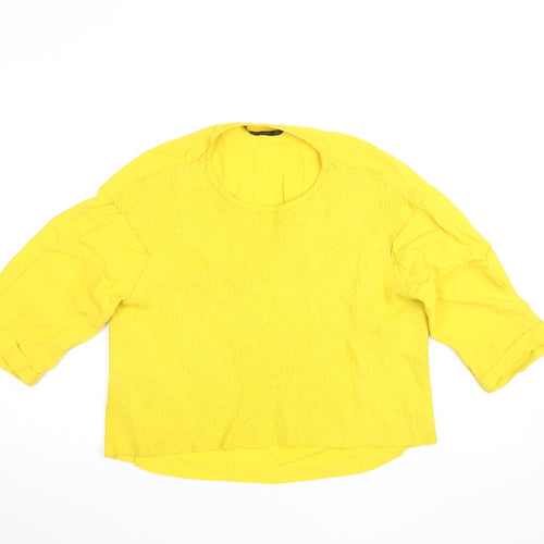 Zara Basic Women’s Yellow Cropped 3/4 Sleeve Cotton Blend Blouse M