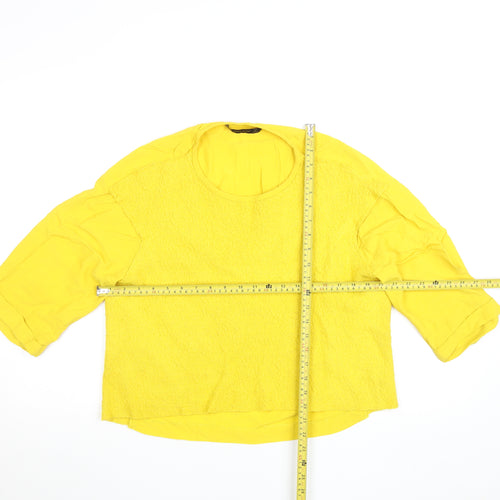 Zara Basic Women’s Yellow Cropped 3/4 Sleeve Cotton Blend Blouse M