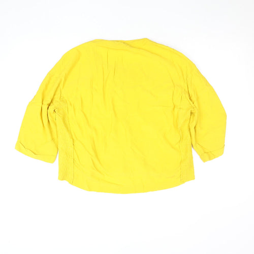 Zara Basic Women’s Yellow Cropped 3/4 Sleeve Cotton Blend Blouse M