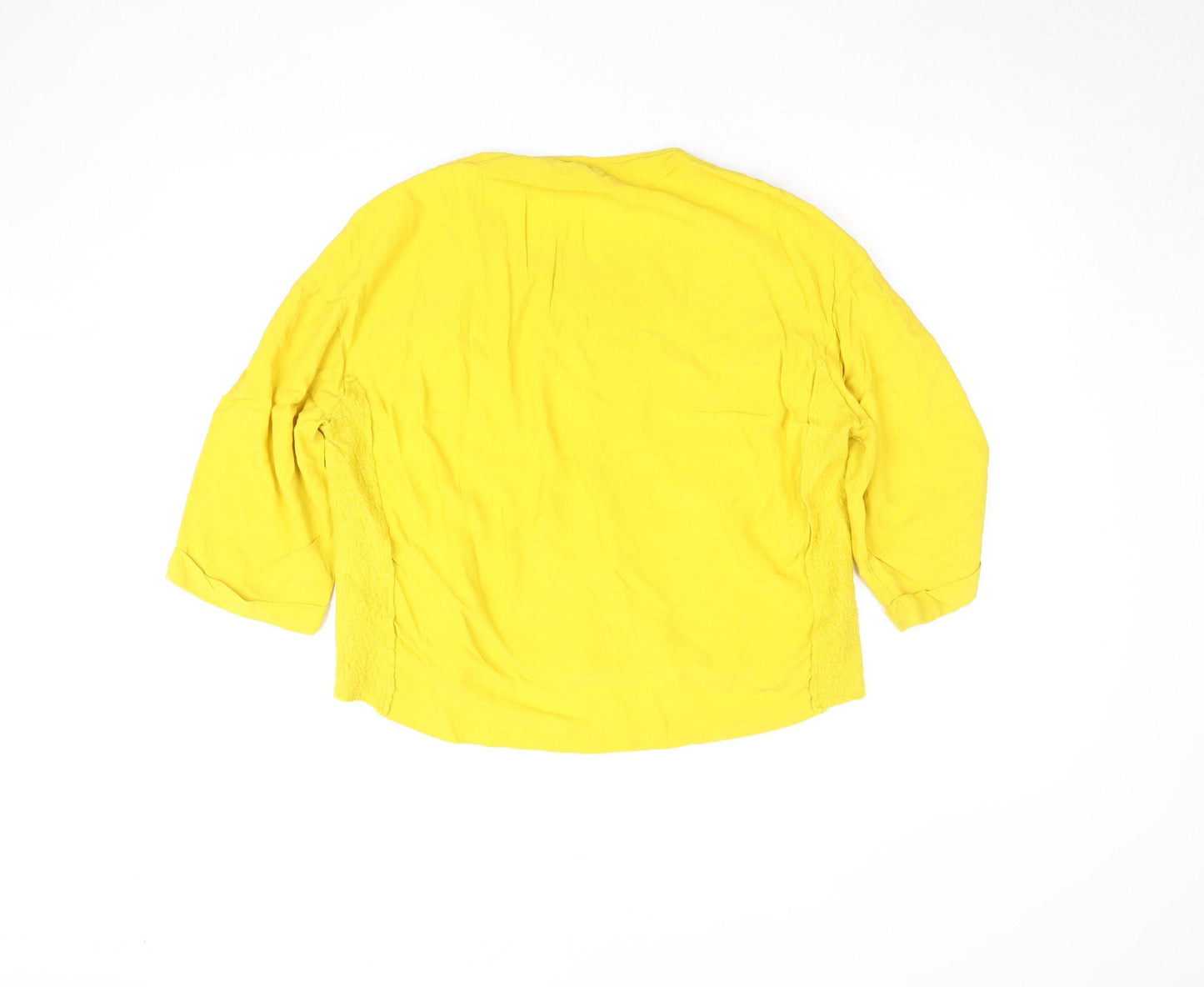 Zara Basic Women’s Yellow Cropped 3/4 Sleeve Cotton Blend Blouse M