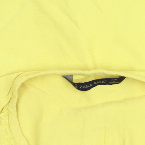 Zara Basic Women’s Yellow Cropped 3/4 Sleeve Cotton Blend Blouse M
