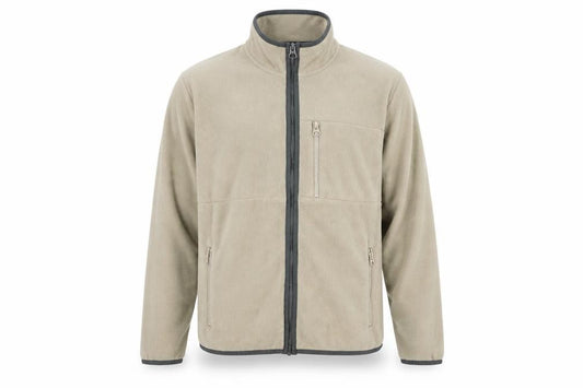 Front view of Only & Sons Men's Beige Fleece Full Zip Jacket, size L, Regular Fit