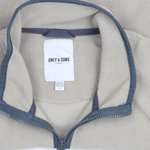 ONLY & SONS Men's Beige Fleece Full Zip Jacket Size L Regular Fit