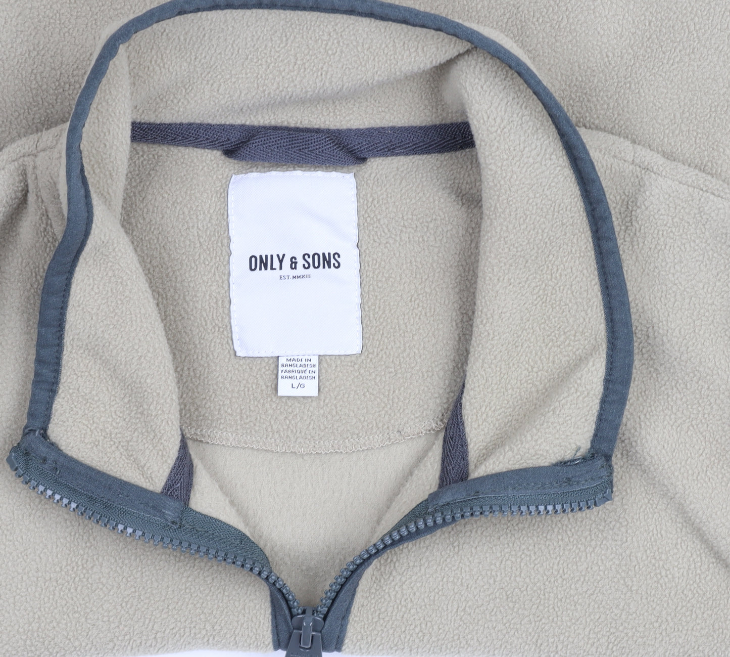 ONLY & SONS Men's Beige Fleece Full Zip Jacket Size L Regular Fit