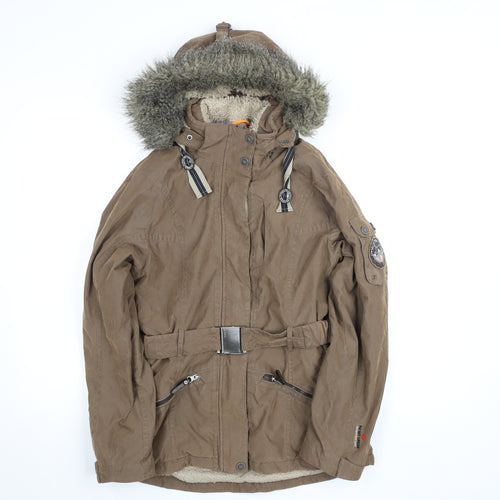 G.I.G.A. DX by Killtec Women's Brown Parka Jacket Size 10 Hooded Belted