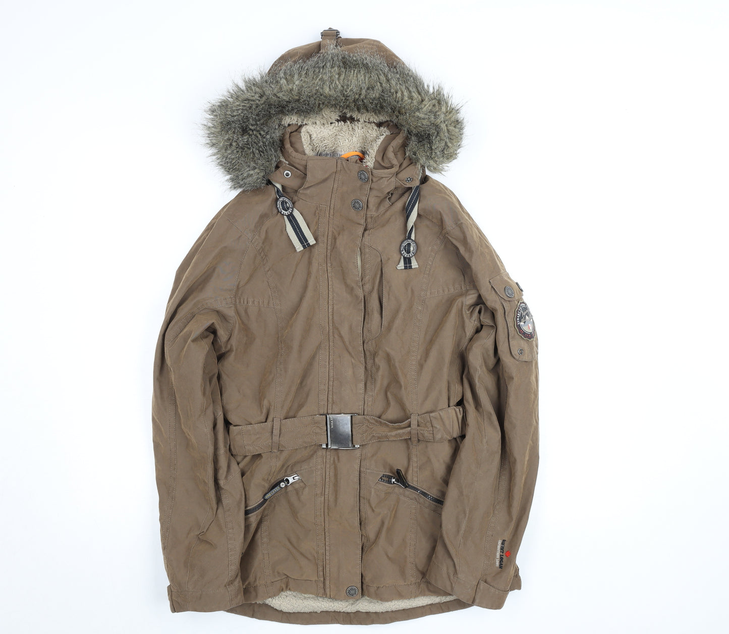 G.I.G.A. DX by Killtec Women's Brown Parka Jacket Size 10 Hooded Belted