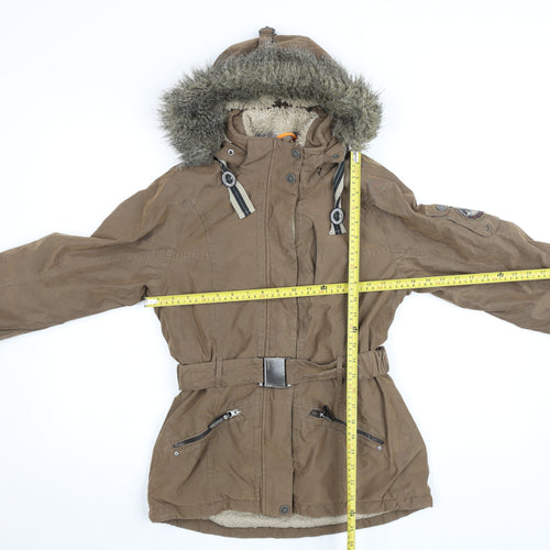 G.I.G.A. DX by Killtec Women's Brown Parka Jacket Size 10 Hooded Belted
