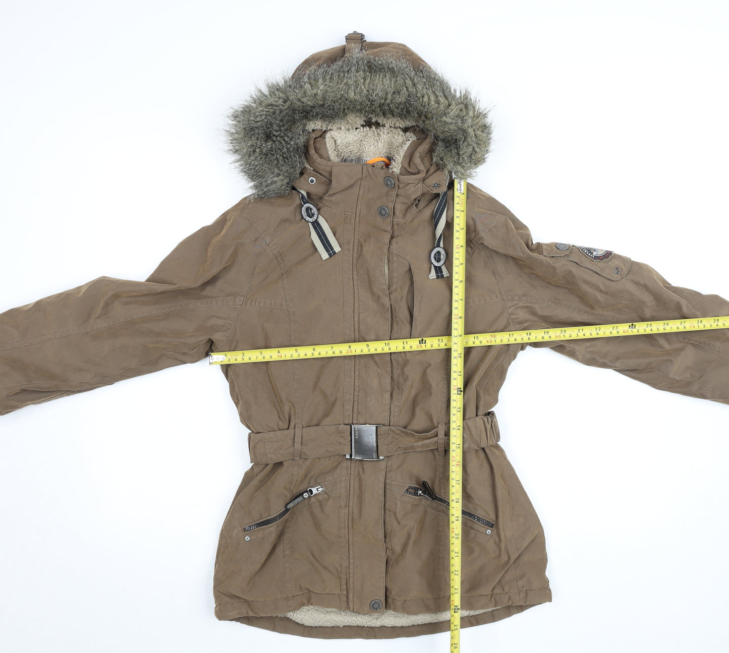 G.I.G.A. DX by Killtec Women's Brown Parka Jacket Size 10 Hooded Belted