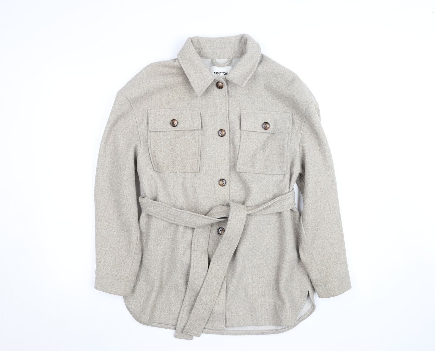 ABOUT YOU Women’s Beige Belted Twill Jacket Size 10 Regular Fit