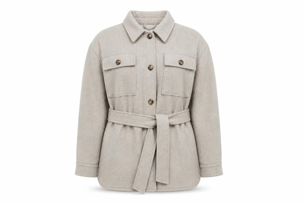 Front view of ABOUT YOU Women’s Beige Belted Twill Jacket, size UK 10, Regular Fit
