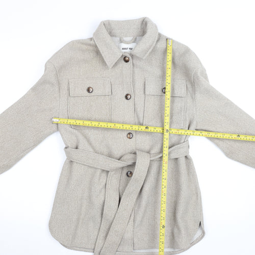 ABOUT YOU Women’s Beige Belted Twill Jacket Size 10 Regular Fit