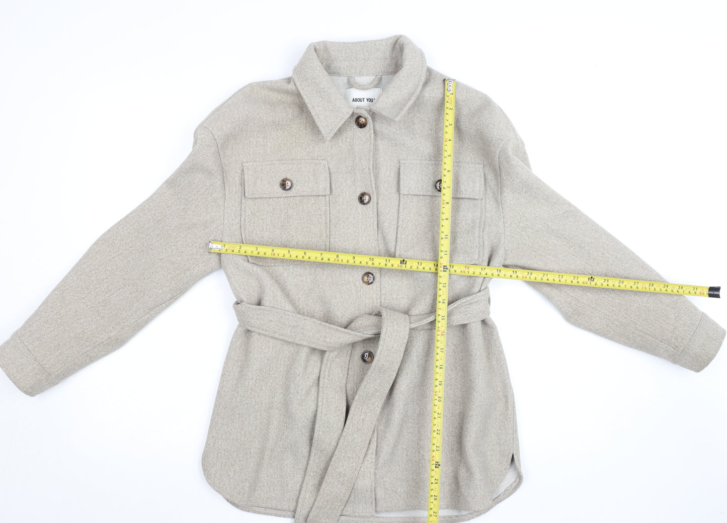 ABOUT YOU Women’s Beige Belted Twill Jacket Size 10 Regular Fit